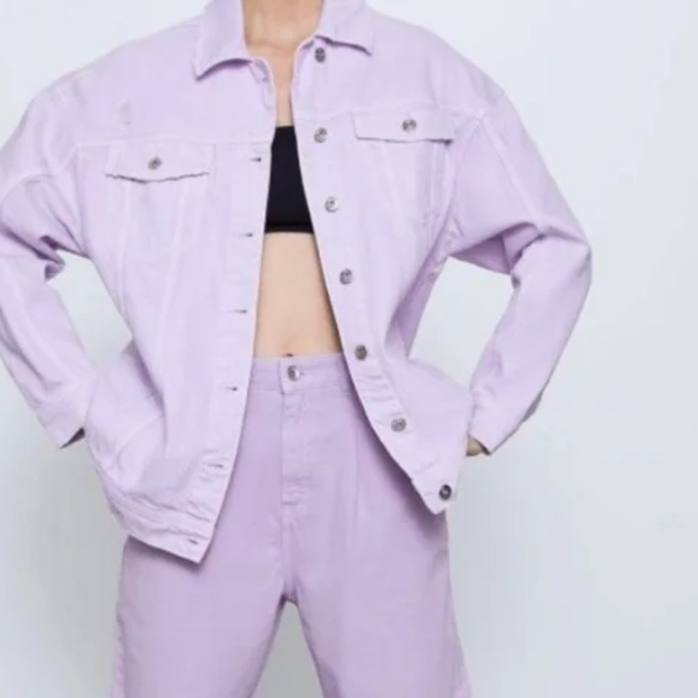 Zara lilac distressed denim jacket